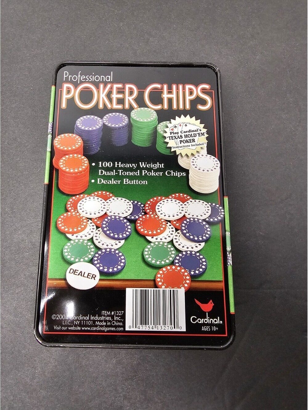 Cardinal Professional Poker Chips 100 Piece Set Tin Dealer Button Complete